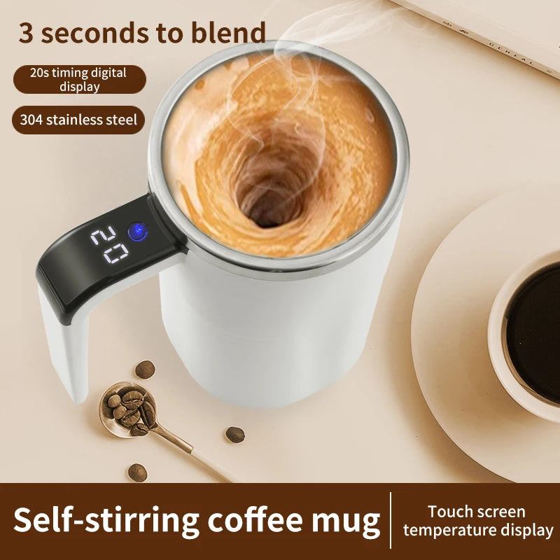 Self-Stirring Coffee Mug | 380ML Auto-Mix Cup | LCD Temp Display | USB-C | Black