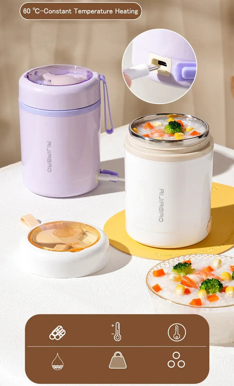 USB Electric Heating Lunch Box | 600ML Insulated Food Warmer | Leakproof