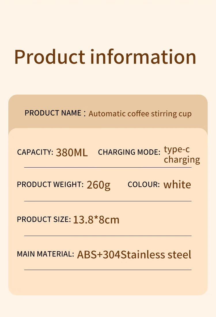 Self-Stirring Coffee Mug | 380ML Auto-Mix Cup | LCD Temp Display | USB-C | Black