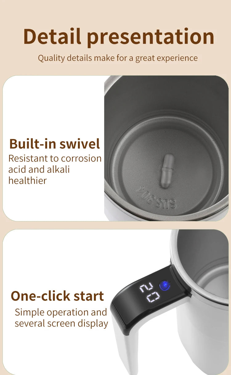 Self-Stirring Coffee Mug | 380ML Auto-Mix Cup | LCD Temp Display | USB-C | Black
