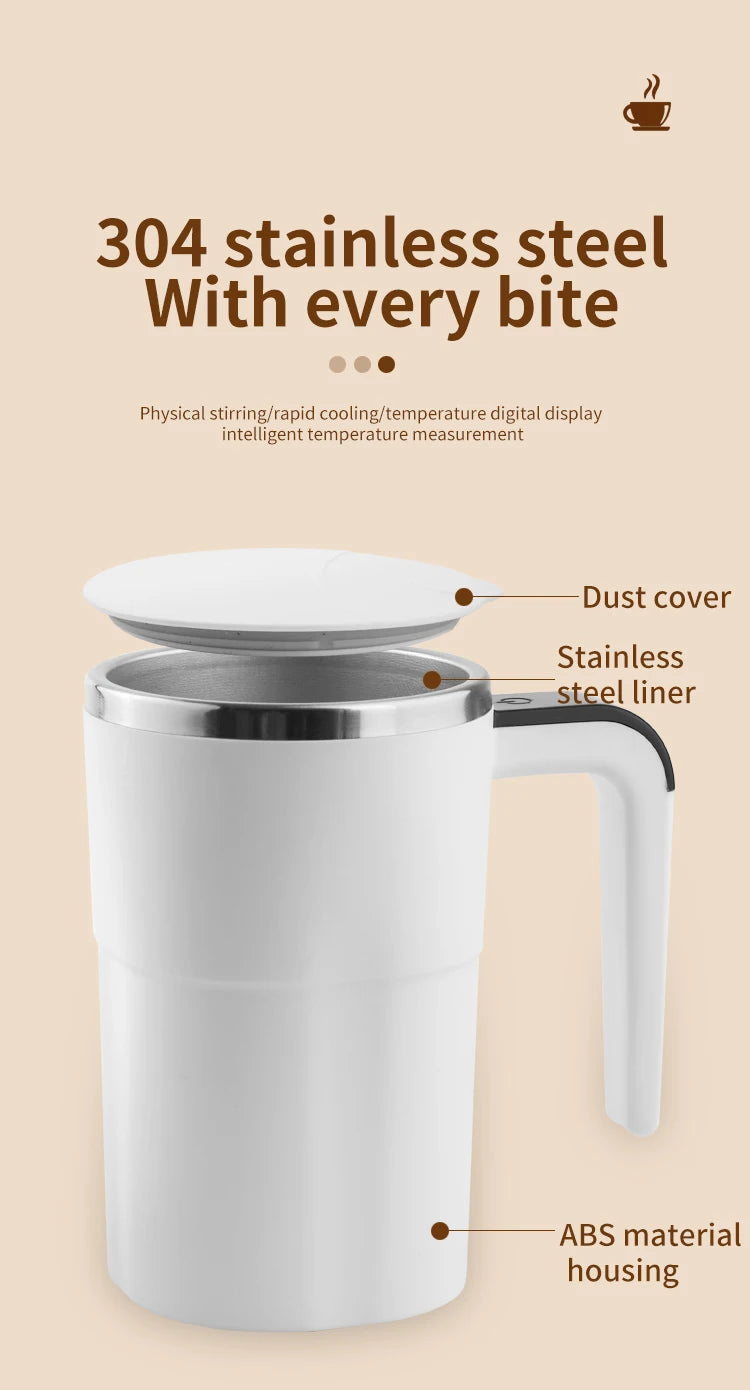 Self-Stirring Coffee Mug | 380ML Auto-Mix Cup | LCD Temp Display | USB-C | Black