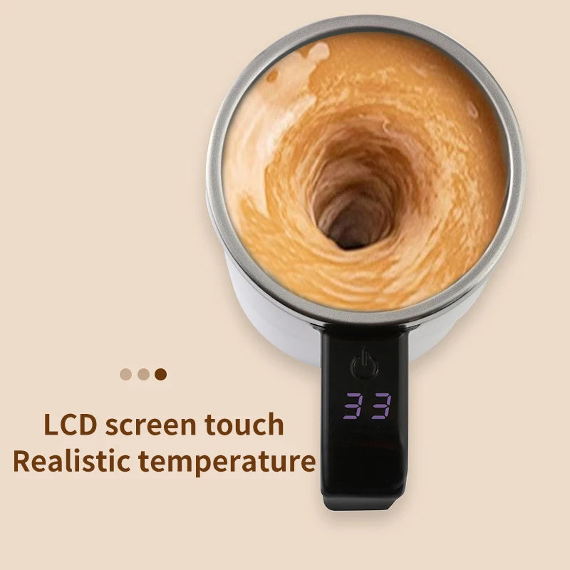 Self-Stirring Coffee Mug | 380ML Auto-Mix Cup | LCD Temp Display | USB-C | Black