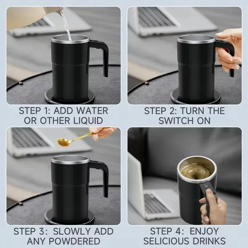 Self-Stirring Coffee Mug | 380ML Electric Auto-Mix Cup | USB Rechargeable | IP67 Waterproof
