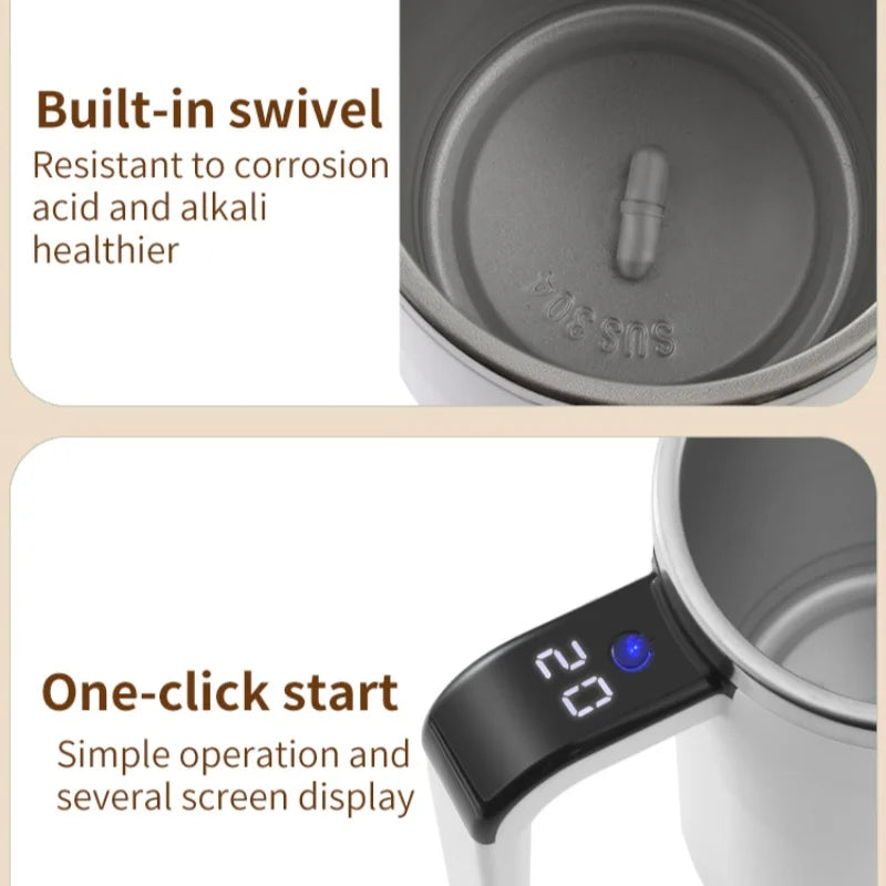 Self-Stirring Coffee Mug | 380ML Auto-Mix Cup | LCD Temp Display | USB-C | Black