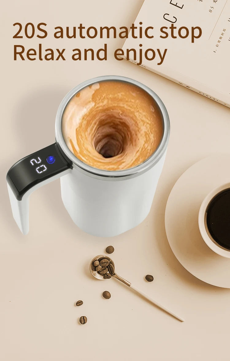 Self-Stirring Coffee Mug | 380ML Auto-Mix Cup | LCD Temp Display | USB-C | Black