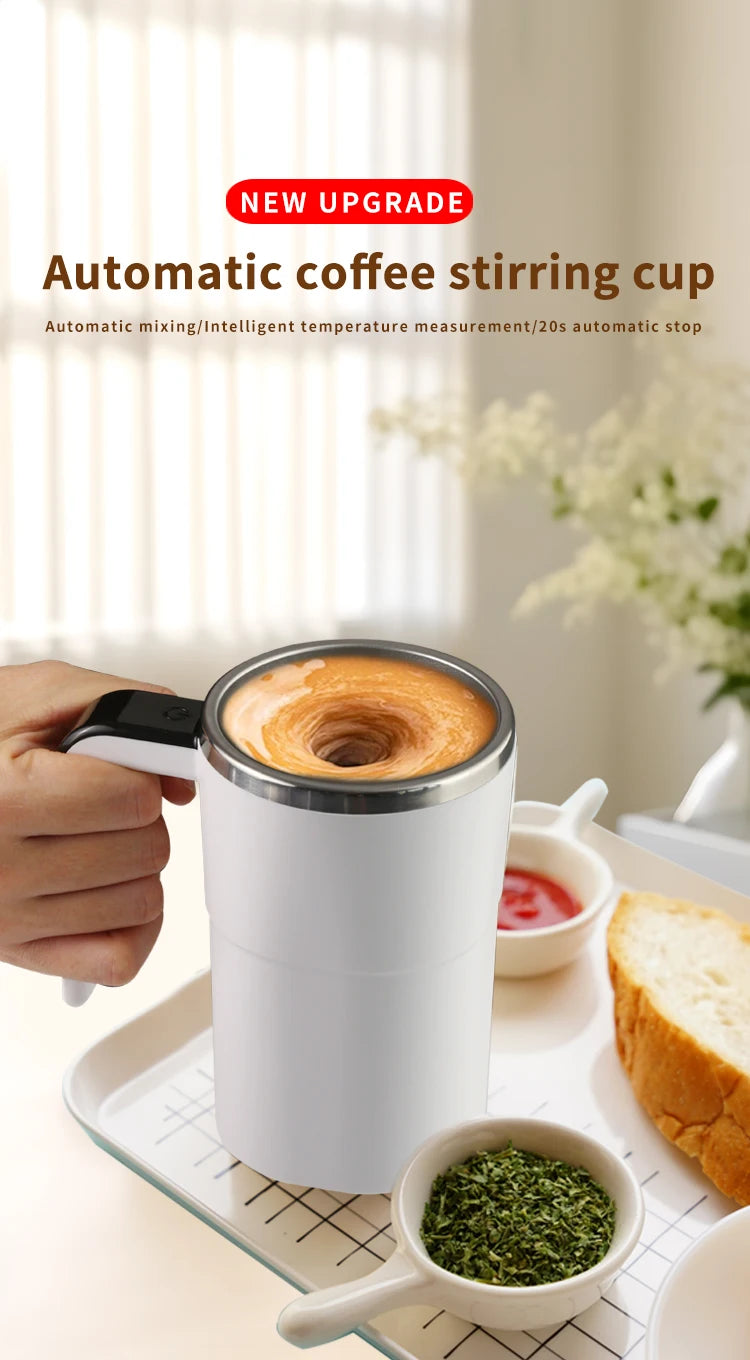 Self-Stirring Coffee Mug | 380ML Auto-Mix Cup | LCD Temp Display | USB-C | Black